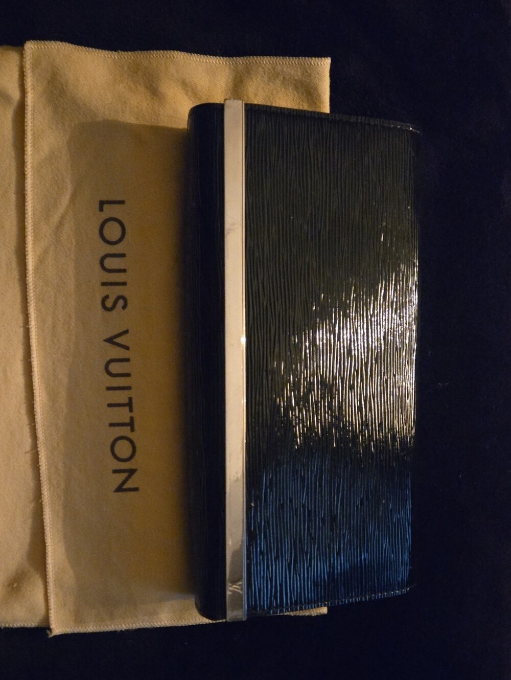 Louis Vuitton Black Patent Leather Clutch with Silver Hardware wi Shoulder Strap